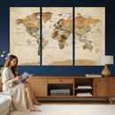 Rustic Vintage World Map Canvas Print – Framed Modern