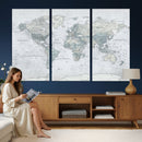 Push Pin World Map Canvas Print - Detailed Vintage World Map