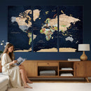 Minimalist World Map Canvas Wall Art - Watercolor Blue and