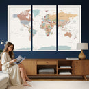 Pastel Colors World Map Wall Art Canvas Print
