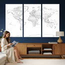 World Map Canvas Print – Framed Modern Detailed Map of the