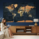 Vintage World Map Canvas Wall Art – Detailed Map with