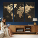 Framed World Map with Pin Canvas Print – Detailed World Map