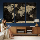 Push Pin World Map Canvas Wall Art Print, Interactive Travel