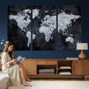 Black World Map Canvas Print – Detailed Map for Couples and