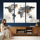 World Map Wall Art Canvas Print for Office Wall Decor