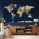 Navy Blue World Map Canvas Print – Detailed Map Minimal Navy