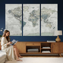Neutral Vintage World Map Canvas Wall Art Print, Classic Map