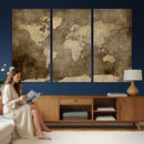 Dark Vintage World Map Canvas Wall Art Print, Antique Map