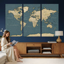 Minimal Vintage World Map Canvas Wall Art Print, Neutral