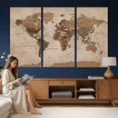 World Map Canvas Wall Art Print, Detailed Global Map Artwork