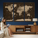 Colorful World Map Canvas Wall Art with Landmarks – Framed