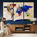 Colorful World Map Canvas Wall Art – Abstract Watercolor Map