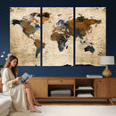 World Map Wall Art Canvas Print, Modern Decorative Framed