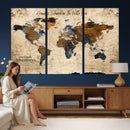 Rustic Watercolor World Map Canvas Wall Art – Framed Travel