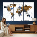 World Map Wall Art Canvas Print, Modern Decorative Framed