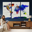 Vintage World Map Canvas Wall Art – Framed Travel Map with