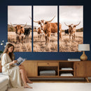 Texas Longhorn Cattle Wall Art Canvas Print, Sepia Western