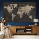 World Map Canvas Wall Art Dark Charcoal Antique Tan Detailed by MyGreatCanvas | Canvas Wall Art Prints | Photo Prints & Wall Decor