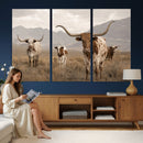 Rustic Texas Longhorn Cow Canvas Wall Art Print, Rustic Farm Animal Photography Print, Farmhouse Country Decor, Western Ranch Art