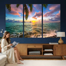 Hawaii Beach Sunset Canvas Wall Art Print, Tropical Ocean Landscape Artwork, Palm Tree Coastal Decor for Living Room Bedroom by MyGreatCanvas | Canvas Wall Art Prints | Photo Prints & Wall Decor