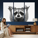 Funny Raccoon Canvas Wall Art, Black White Hands Up Animal Photo Print, Humorous Wildlife Decor, Kids Room Nursery Art, Quirky Animal Gift by MyGreatCanvas | Canvas Wall Art Prints | Photo Prints & Wall Decor