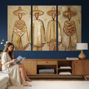 Mexican Folk Art Canvas Wall Art, Charro Poncho Sombrero Painting Print, Neutral Beige Boho Decor, Southwestern Impasto Style, Living Room Art by MyGreatCanvas | Canvas Wall Art Prints | Photo Prints & Wall Decor
