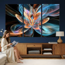Fractal Lotus Canvas Wall Art, Blue Orange Glowing Flower Abstract Print, Modern Zen Meditation Room Decor, Ethereal Digital Art, Living Room by MyGreatCanvas | Canvas Wall Art Prints | Photo Prints & Wall Decor