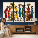 African Folk Art Canvas Wall Art, Colorful African Women Village Painting Print, Tribal Ethnic Home Decor, Vibrant African Art, Living Room