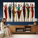 African Folk Art Canvas Wall Art, Colorful African Women Village Painting Print, Tribal Ethnic Home Decor, Vibrant African Art, Living Room