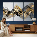 Black and Gold Abstract Wall Art, Modern Wave Canvas Print, Elegant Flowing Smoke Art, Luxury Living Room Decor by MyGreatCanvas | Canvas Wall Art Prints | Photo Prints & Wall Decor