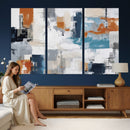 Blue Teal Abstract Canvas Wall Art, Modern Textured Painting Print, Navy Orange White Contemporary Art, Neutral Living Room Decor, Office Art by MyGreatCanvas | Canvas Wall Art Prints | Photo Prints & Wall Decor