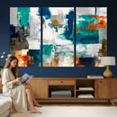 Blue Teal Abstract Canvas Wall Art, Modern Textured Painting Print, Navy Orange White Contemporary Art, Neutral Living Room Decor, Office Art by MyGreatCanvas | Canvas Wall Art Prints | Photo Prints & Wall Decor