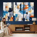 Blue Teal Abstract Canvas Wall Art, Modern Textured Painting Print, Navy Orange White Contemporary Art, Neutral Living Room Decor, Office Art by MyGreatCanvas | Canvas Wall Art Prints | Photo Prints & Wall Decor