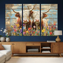 Cute Highland Cow Canvas Wall Art - Rustic Farmhouse Decor