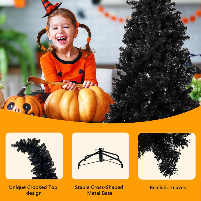 6.9ft Black Bendable Santa Hat Style Halloween Tree Artificial Christmas Tree Xmas, 1050 Branch Tips, Metal Frame