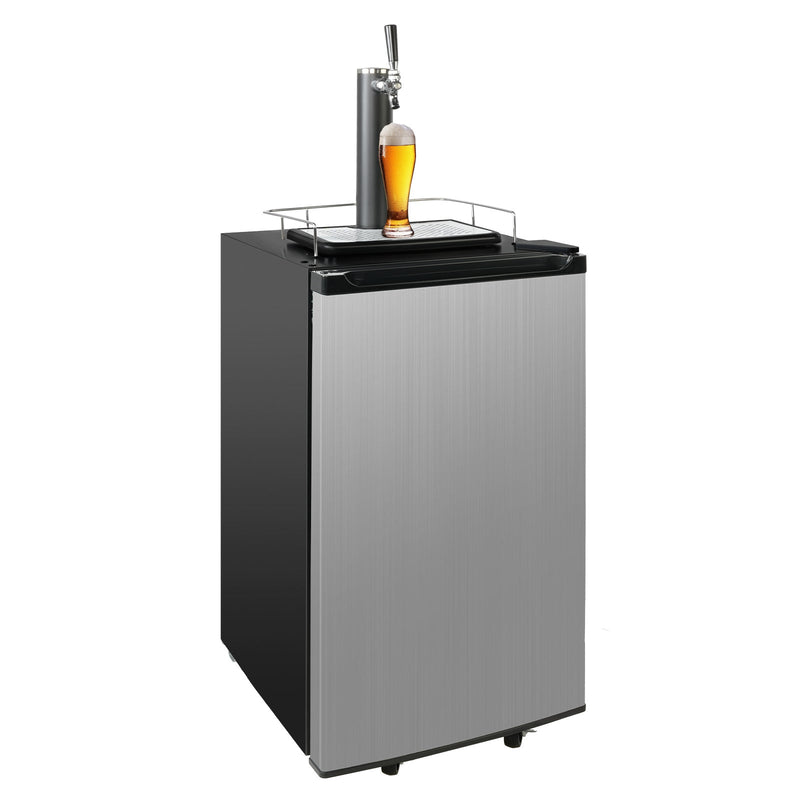 3.4 Cu.Ft. Stainless Steel Kegerator, Keg Beer Cooler for Beer Dispensing with 4 Casters, CO2 Cylinder & Temperature Control, Black