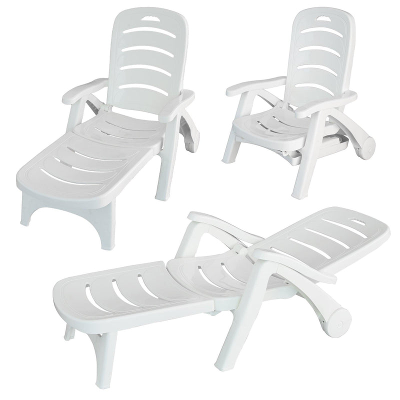 Outdoor Chaise Lounge Patio Pool Lounge Chairs with 5 Level Adjustable and Wheels, White