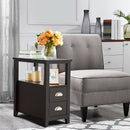 End Table Wooden with 2 Drawers and Shelf Bedside Table