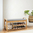 3-Tier Bamboo Shoe Rack Bench with Cushion-Natural by LJGDeals