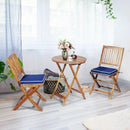 3 Pieces Patio Folding Bistro Set with Padded Cushion and Round Coffee Table-Navy by LJGDeals