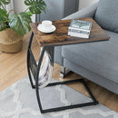 C-shaped Vintage End Table with Side Pocket and Metal Frame by LJGDeals