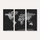 Black World Map Wall Art Canvas Print – Detailed Map of the