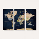 Minimalist World Map Canvas Wall Art - Watercolor Blue and