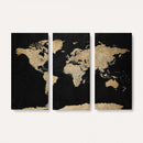 Beige World Map Canvas Wall Art Print, Minimal Black and