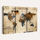 Rustic Watercolor World Map Canvas Wall Art – Framed Travel