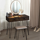 Industrial Makeup Dressing Table with 3 Lighting Modes-Rustic Brown