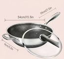 13.3″ Stainless Steel Wok Pan with Lid & Spatula – Nonstick – All Cooktops by 2Dropme