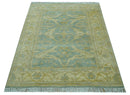 Traditional Oushak Design Blue And Beige 4x6 Hand Knotted Wool Area Rug