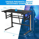 Pneumatic Height Adjustable Gaming Desk T Shaped Game Station with Power Strip Tray-Black by DirectDeals